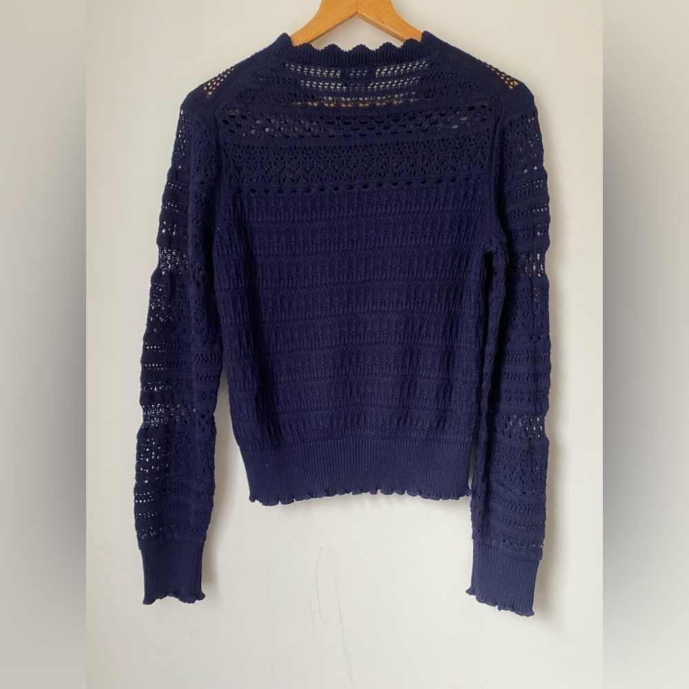 Kate Spade Sweater Women’s Medium Scallop Lace Sweater Navy Blue - Picture 4 of 9